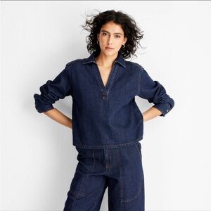SOLD OUT SET! Women’s long sleeve popover denim top-future collective dark wash